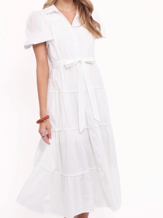 Petal & Pup Dresses & Skirts - Petal & Pup White Tiered Button-Front Maxi Dress with Tie Waist